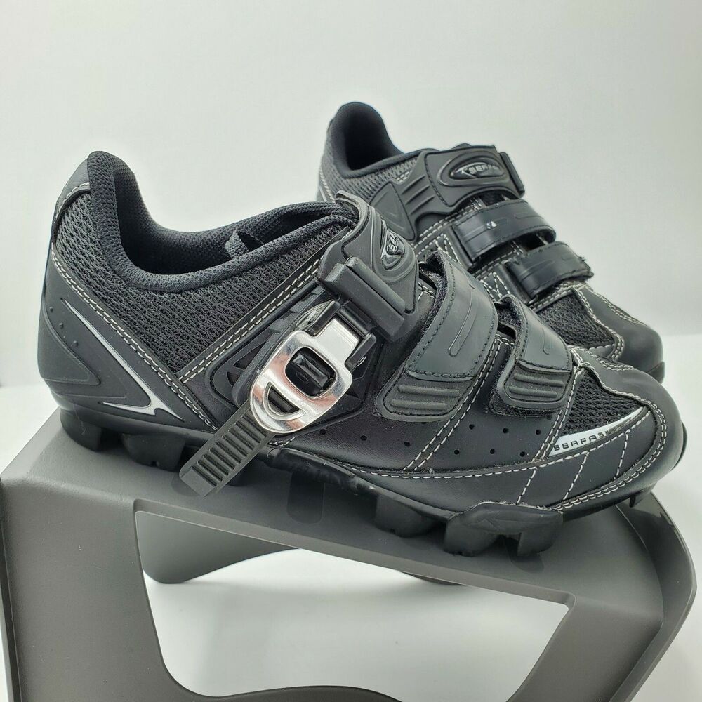 SERFAS Womens Black Leather Mesh Cycling Shoes Road Bike Black White Sz 39/6.5